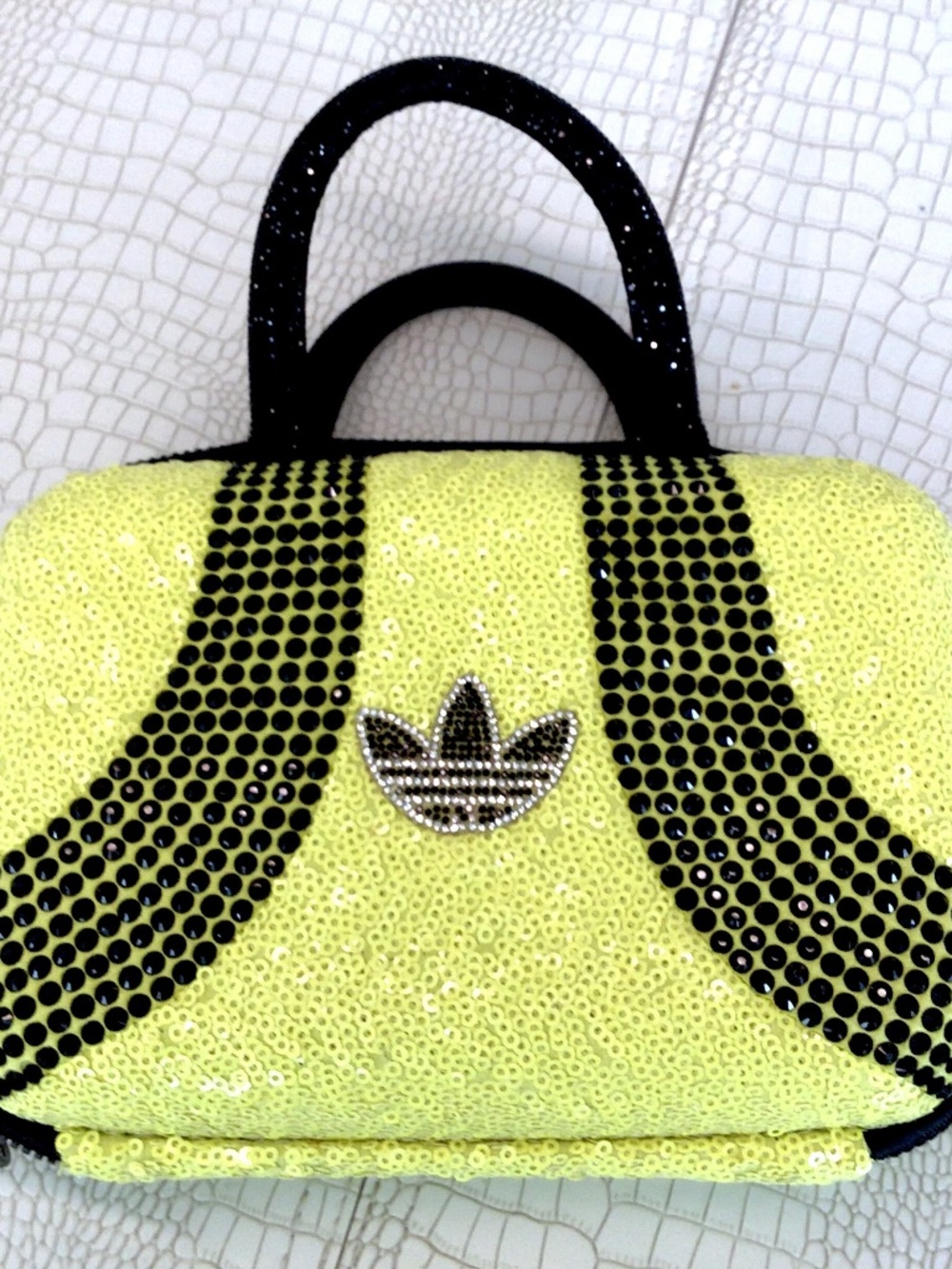 NWOT Adidas Original Rhinestone Clutch Bag JM1188 Yellow Sparkle Shock Slime Zip